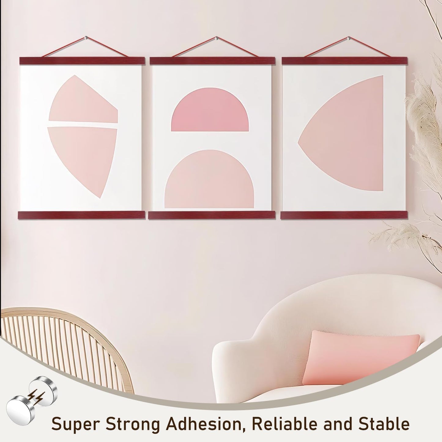 Artmag Magnetic Poster Hanger Frame, 33x24 33x23 33x47 Light Wood Wooden Magnet Canvas Artwork Print Poster Hangers Frames Hanging Kit (Mahogany, 33")