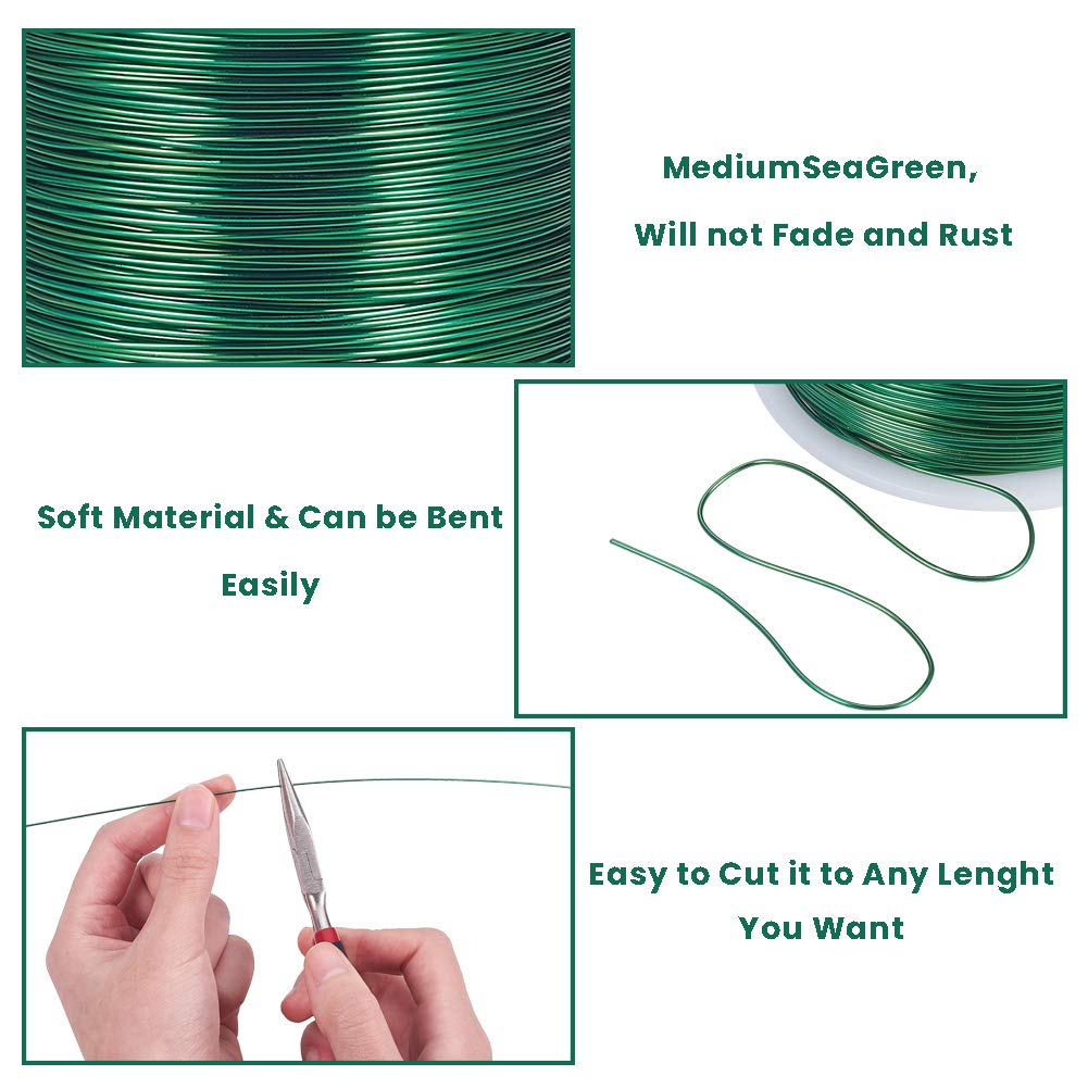 BENECREAT 20 Gauge 770FT Aluminum Wire Anodized Jewelry Craft Making Beading Floral Colored Aluminum Craft Wire - Green