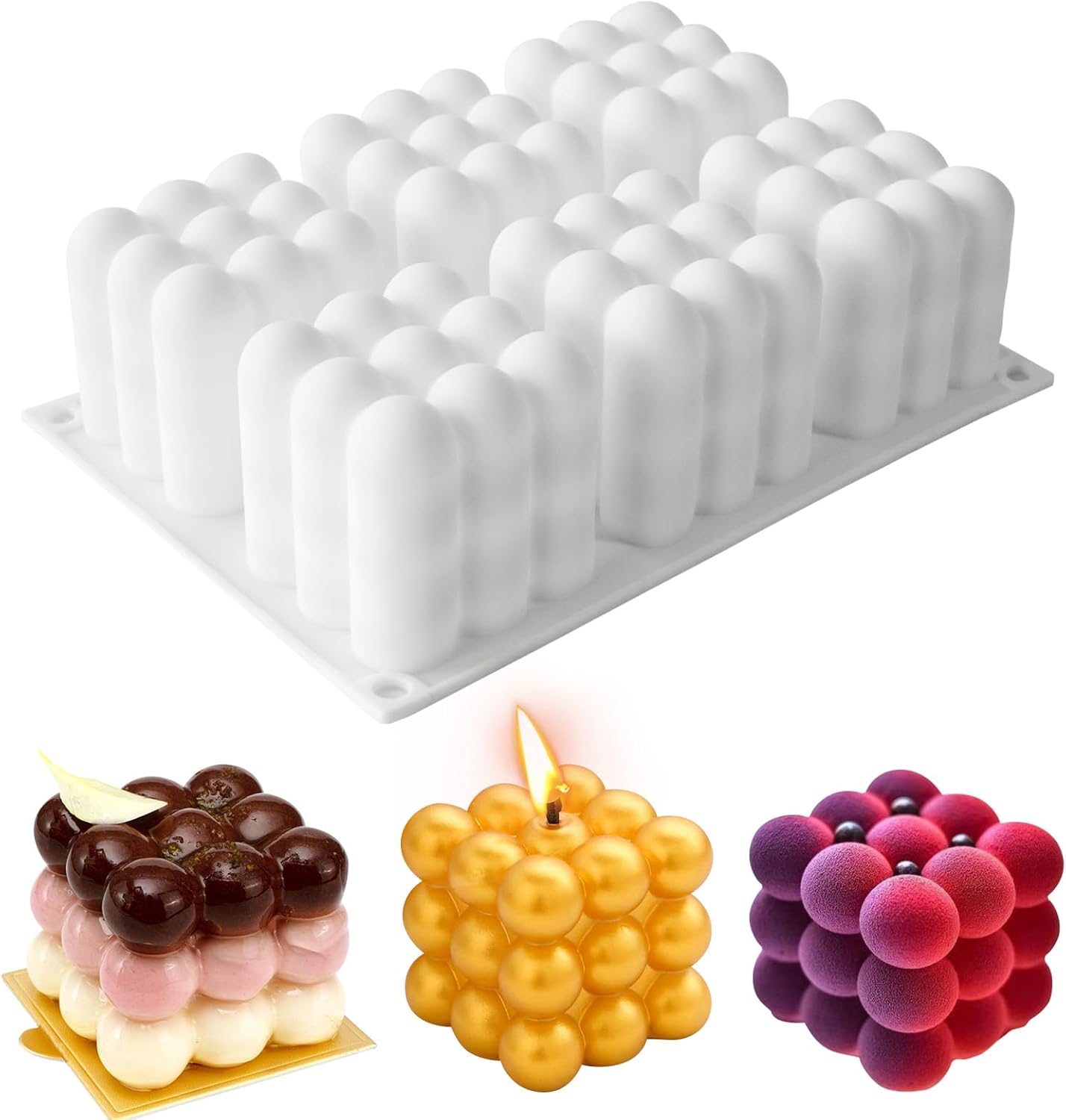 3D Bubble Candle Molds,6 Cavity Cube Candle Molds Soap Mold Candle Wax Mold,for Baking Chocolate Dessert Mousse Cake Ice Cream and Making Soap Wax