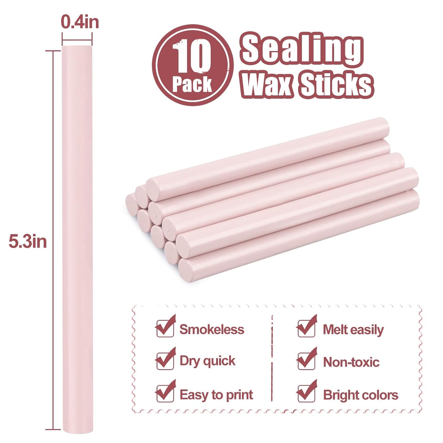 Glue Gun Sealing Wax Sticks for Wax Seal Stamp -Light Pink, Great for Wedding Invitations, Cards Envelopes, Snail Mails, Wine Packages, Christmas Gift Ideas, Pack of 10