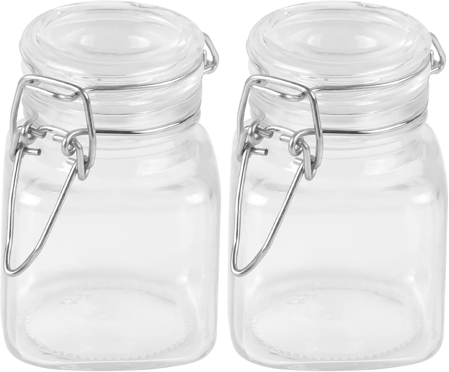MIDELONG Spice Jars, 3oz Square Glass Jars with Hinged Glass Lid, Empty Spice Containers, Leak Proof Rubber Gasket for Home Kitchen Arts Crafts Decoration Snack Foods and Sauces, Pack of 2