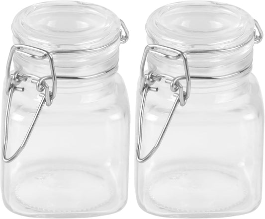 MIDELONG Spice Jars, 3oz Square Glass Jars with Hinged Glass Lid, Empty Spice Containers, Leak Proof Rubber Gasket for Home Kitchen Arts Crafts Decoration Snack Foods and Sauces, Pack of 2