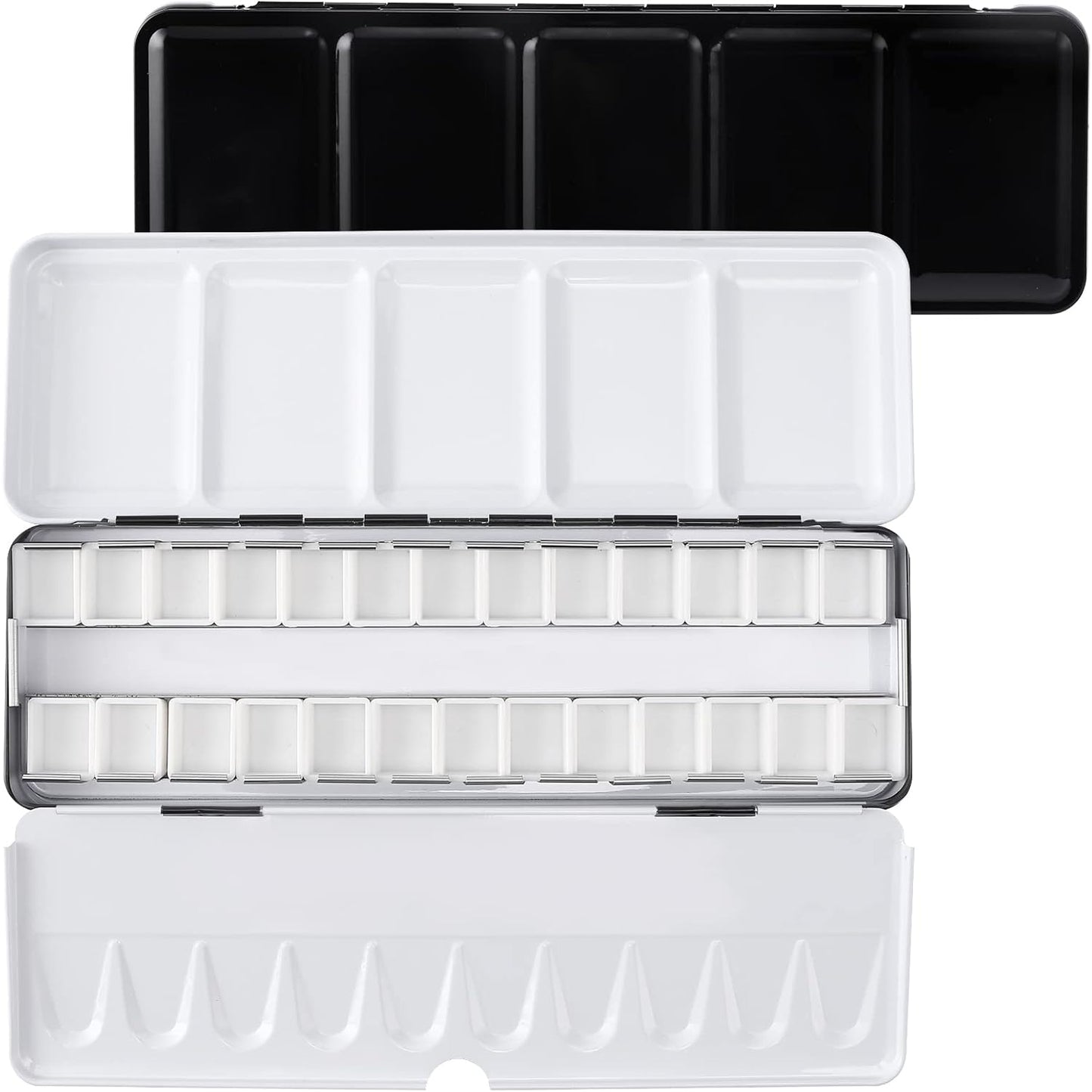 LOONENG Metal Watercolor Tin with Fold-Out Palette, Medium Tray Palette with 26 Empty Half Pans for Plein Air, Acrylic and Oil Painting