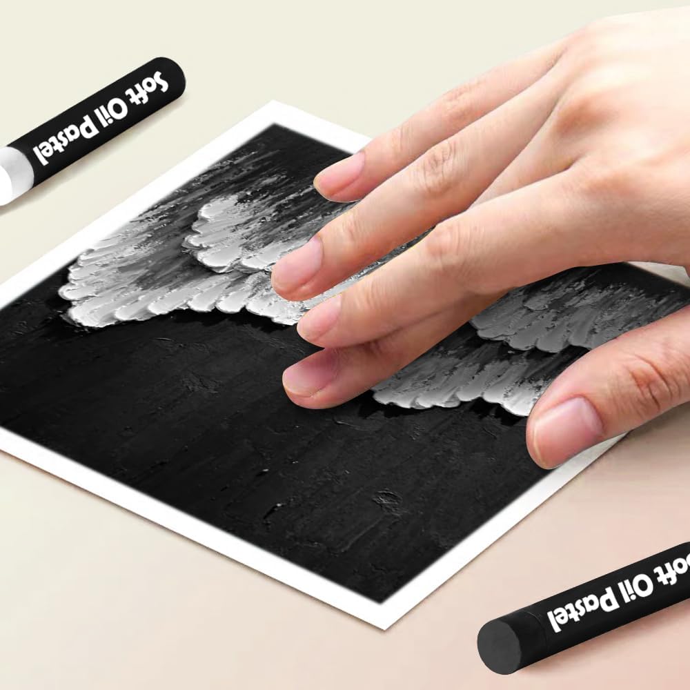 Mifuner Soft Oil Pastels Set (12 Sticks,2 Colors),Colors Heavy Oil Pastels Vibrant and Creamy,Pastel Art Supplies for Artists,Gallery Oil Painting Stick,Adult Art Drawing White and Black