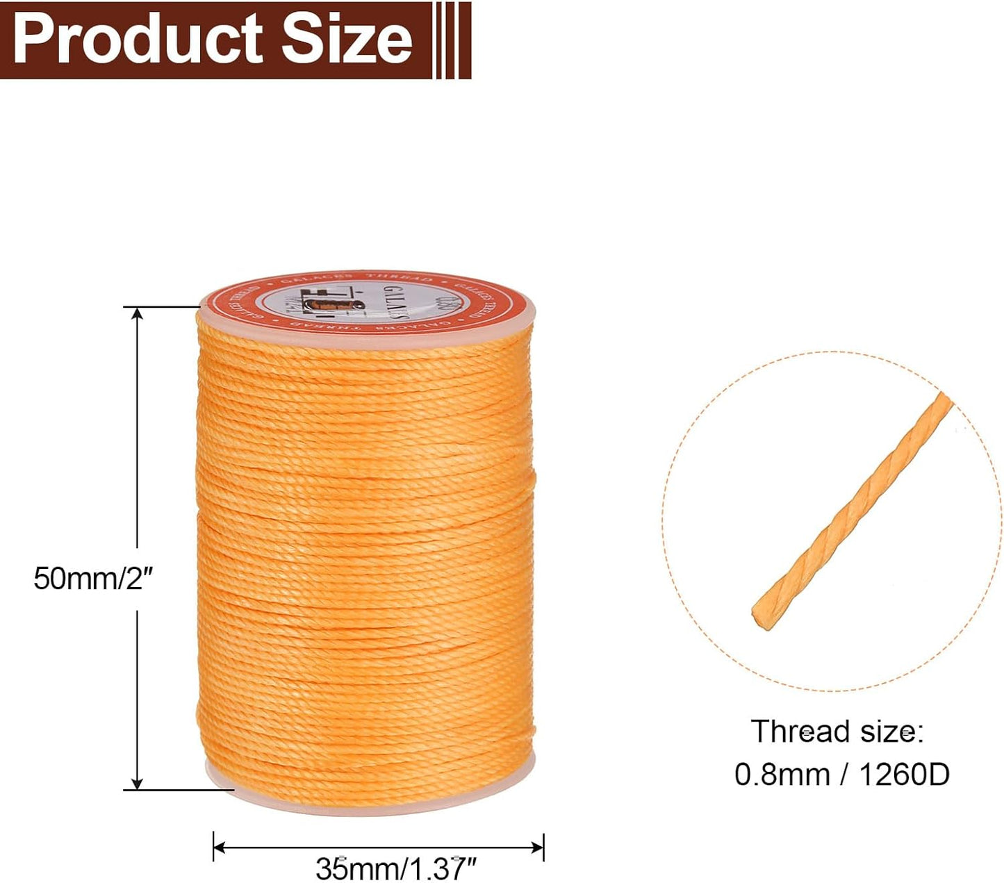 uxcell Round Leather Sewing Waxed Thread, 55m / 60 Yards Wax Polyester String, 0.8mm Waxed Stitching Cord for Leather Crafts, Bookbinding, Bracelets Braided, Citrus