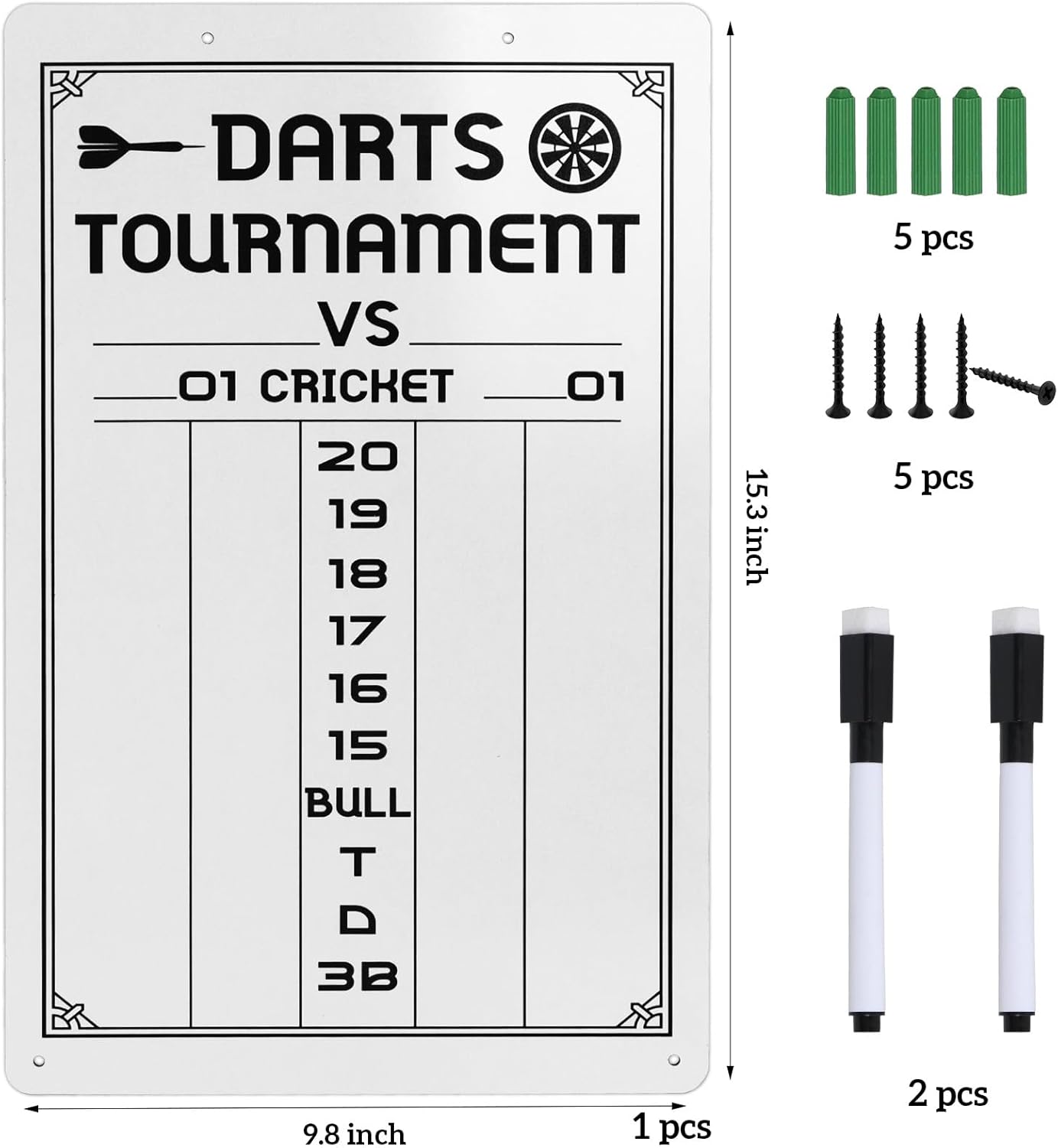 Dart Scoreboard-Dry Erase Scoreboard for Cricket and 01 Games, Dart Board Accessories with 2 Dry Erase Makers(15.3 x 9.8 inches)