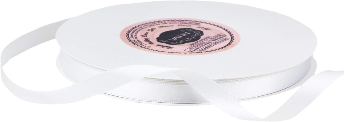 VATIN 3/8 inches Double Faced White Polyester Satin Ribbon - 50 Yards for Gift Wrapping Ornaments Party Favor Braids Baby Shower Decoration Floral Arrangement Craft Supplies