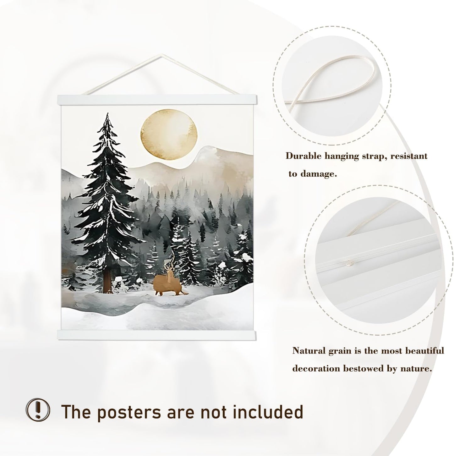 Artmag Magnetic Poster Hanger Frame, 26x38 26x37 26x20 Light Wood Wooden Magnet Canvas Artwork Print Poster Hangers Frames Hanging Kit (White, 26")