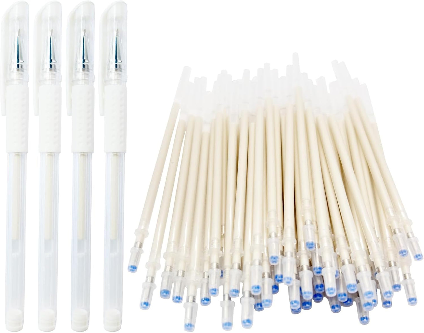 Heat Erasable Fabric Marking Pens for Sewing & Quilting | 4 White Pens + 50 White Refills | Disappearing Ink for Precise Marking, Sewing Supplies, Embroidery, DIY | Extra High Capacity