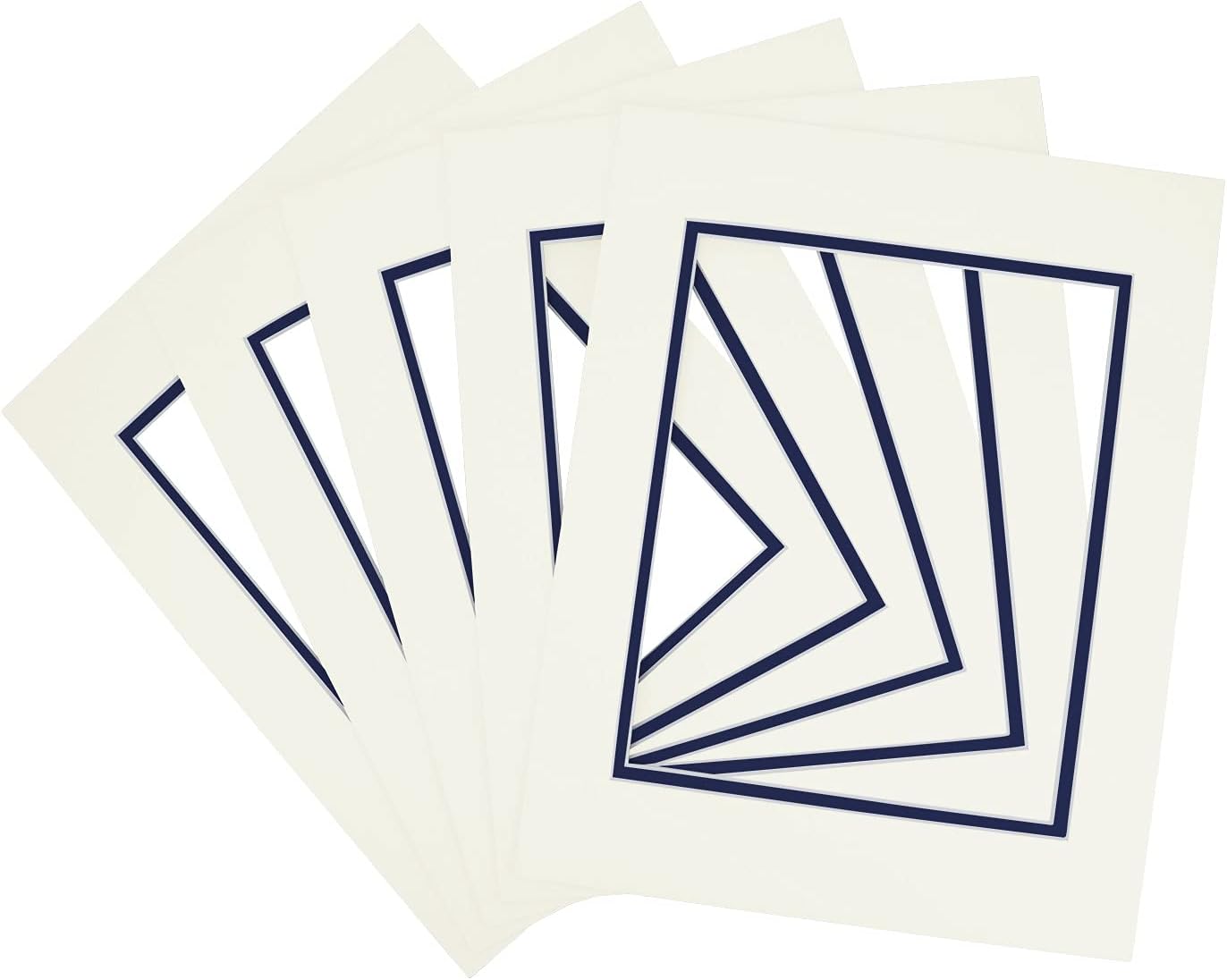 Golden State Art, 11x14 Double Mats for 8x10 - for Photos, Pictures, Frames - Acid-Free, 5 Pack, Ivory Turret Over Dignity Blue