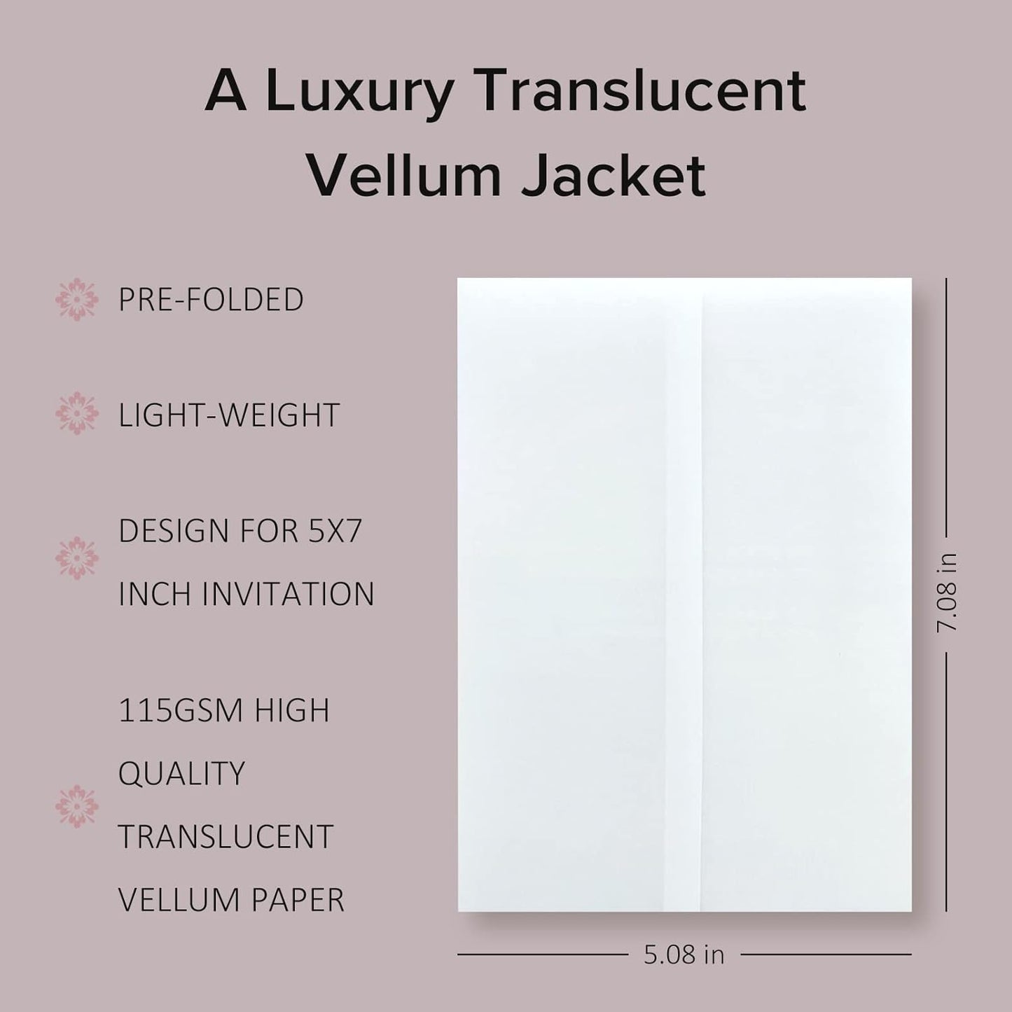 Puremigo 30 Pack Luxury Pre-Folded Vellum Jackets for 5x7 Invitations - Vellum Paper 5x7 Jackets - 115GSM Vellum Wedding Invitations Wraps - Transparent Wedding Invitations Jacket
