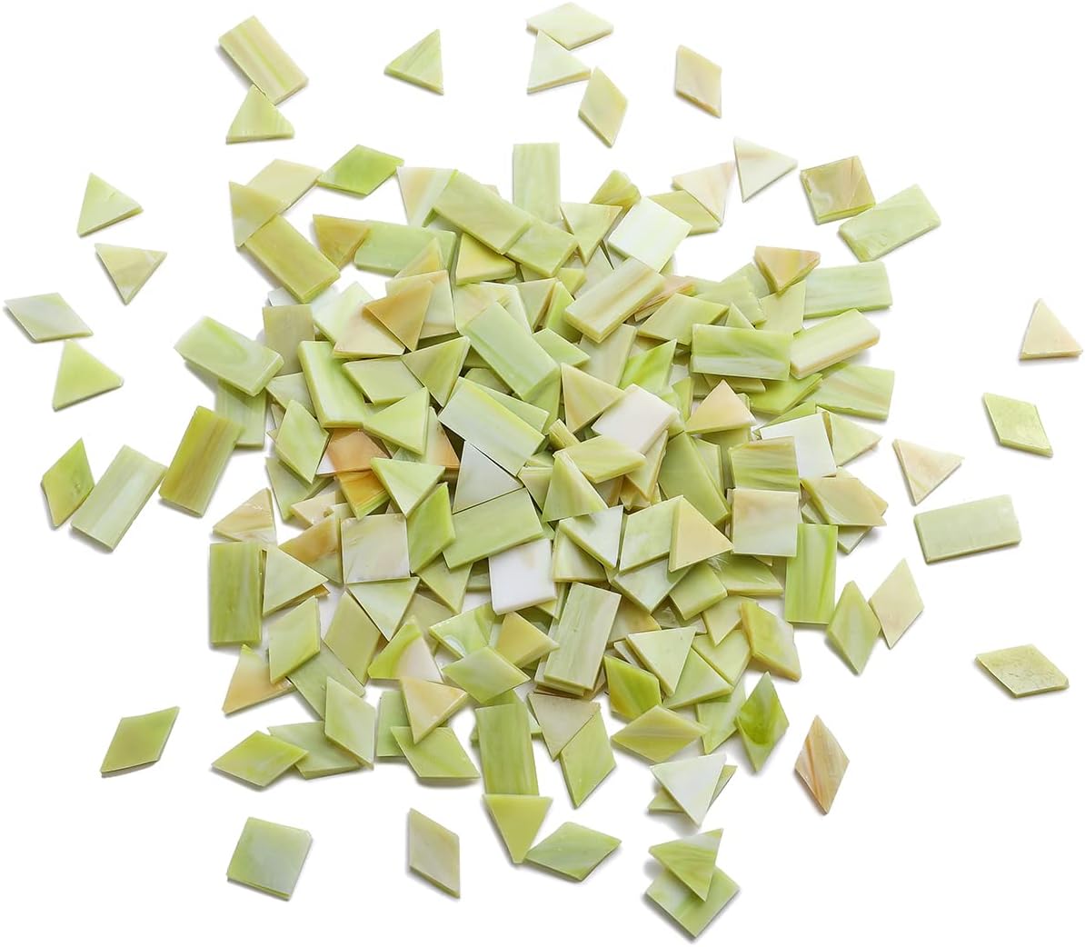 Lanyani Glass Mosaic Tiles for Art Crafts, 4 Shapes Mixed Tiffany Stained Glass Pieces, 200 Pieces, Square/Rectangle/Diamond/Triangle,New Leaf Green