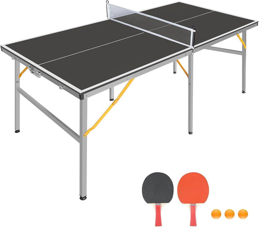 4.5FT/6FT/8FT Mid-Size Table Tennis Table Ping-Pong Table Set Foldable & Portable Table Indoor Outdoor for Family Game