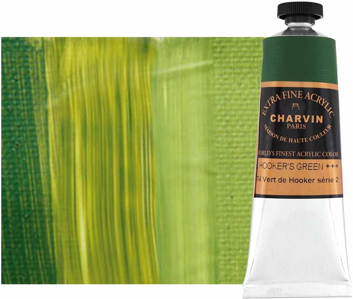 Charvin Extra Fine Professional Acrylic Paint - Hooker's Green, 60ml Tube, Triple-Milled, Lightfast Pigments, Open Stock Artist Acrylic Paints in Nature-Inspired Hues