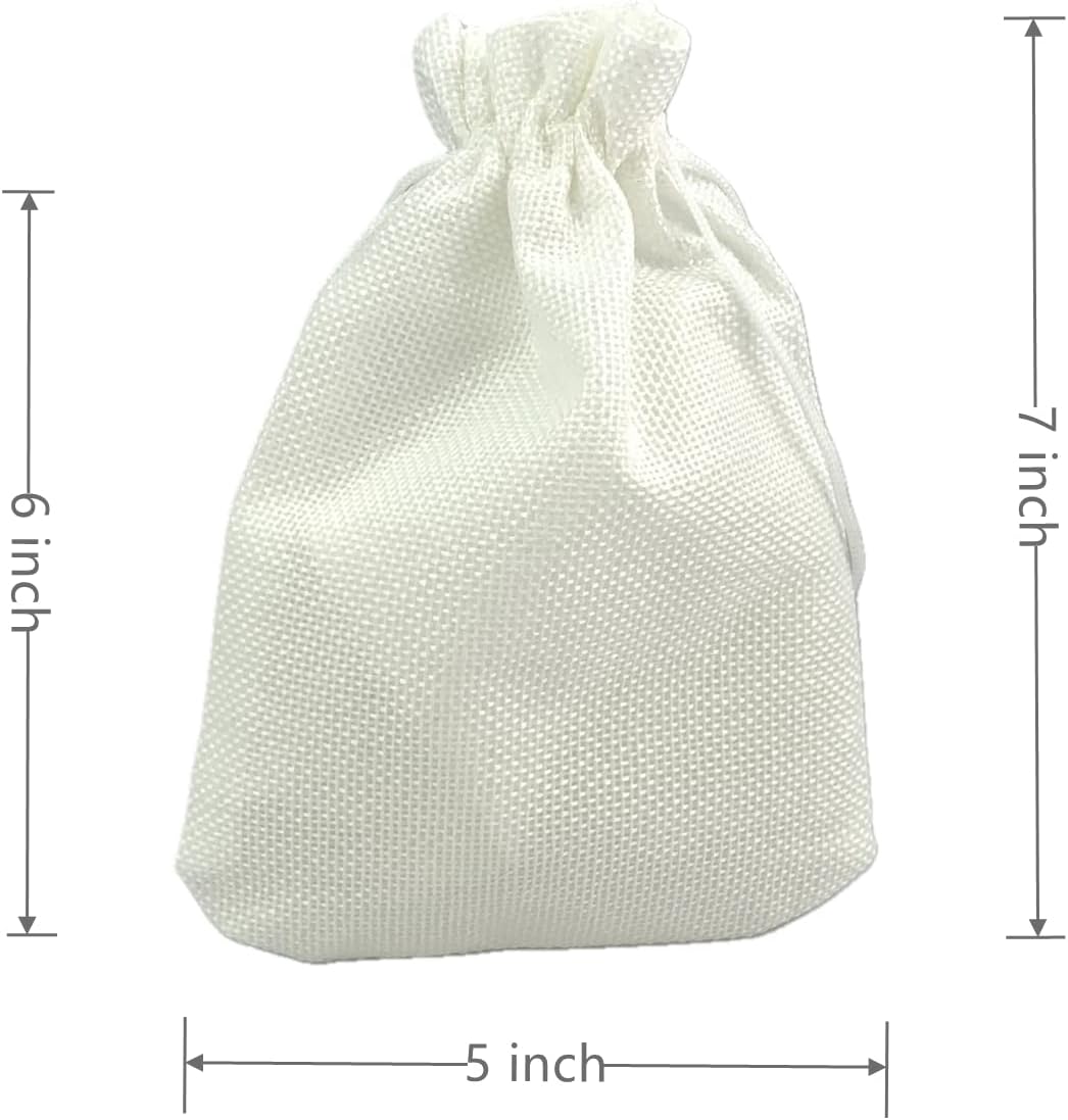 Palmhomee Pack of 25 Burlap Gift Bags with Drawstring Linen Jewelry Pouches Wedding Hessian Jute Bags for Birthday and Treat Pouches Party Wedding Favors Gift (5x7 Inch, White)