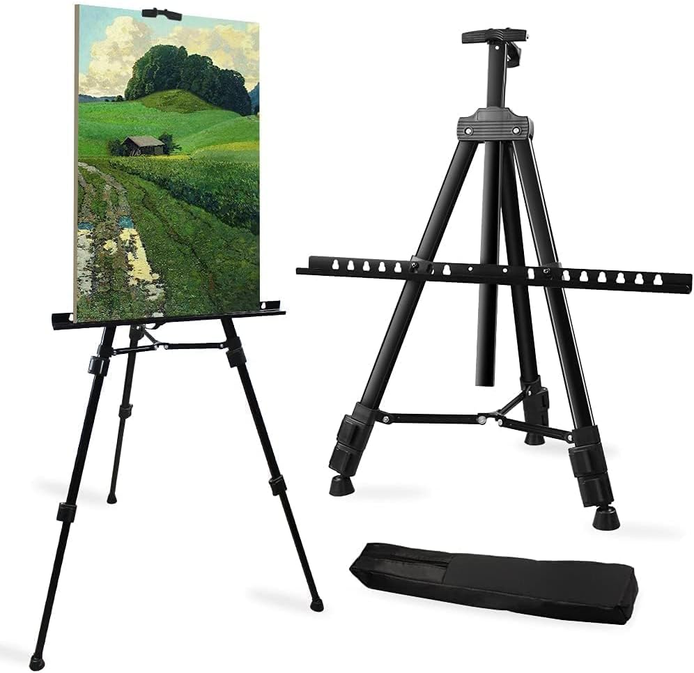 Art Artist Easel Stand for Sign,RRFTOK Metal Tripod Adjustable Easels for Painting Canvases Height from 21" to 66" with Reinforced Triangle,Carry Bag for Table-Top/Floor Drawing and Displaying,Black