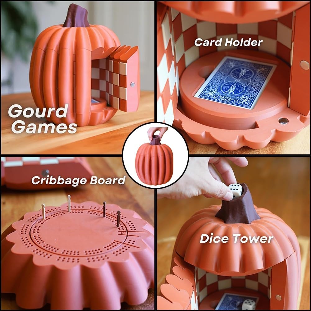 Pumpkin Game Set: Magnetic Chess Checkers, Dice Tower, Cribbage, Card Holder, Forgecore Gourd Games, Gourd Gambit Pumpkin Chess Expansion Pack, 3D Printing Portable Adult Pumpkins Board Game Set(#2)