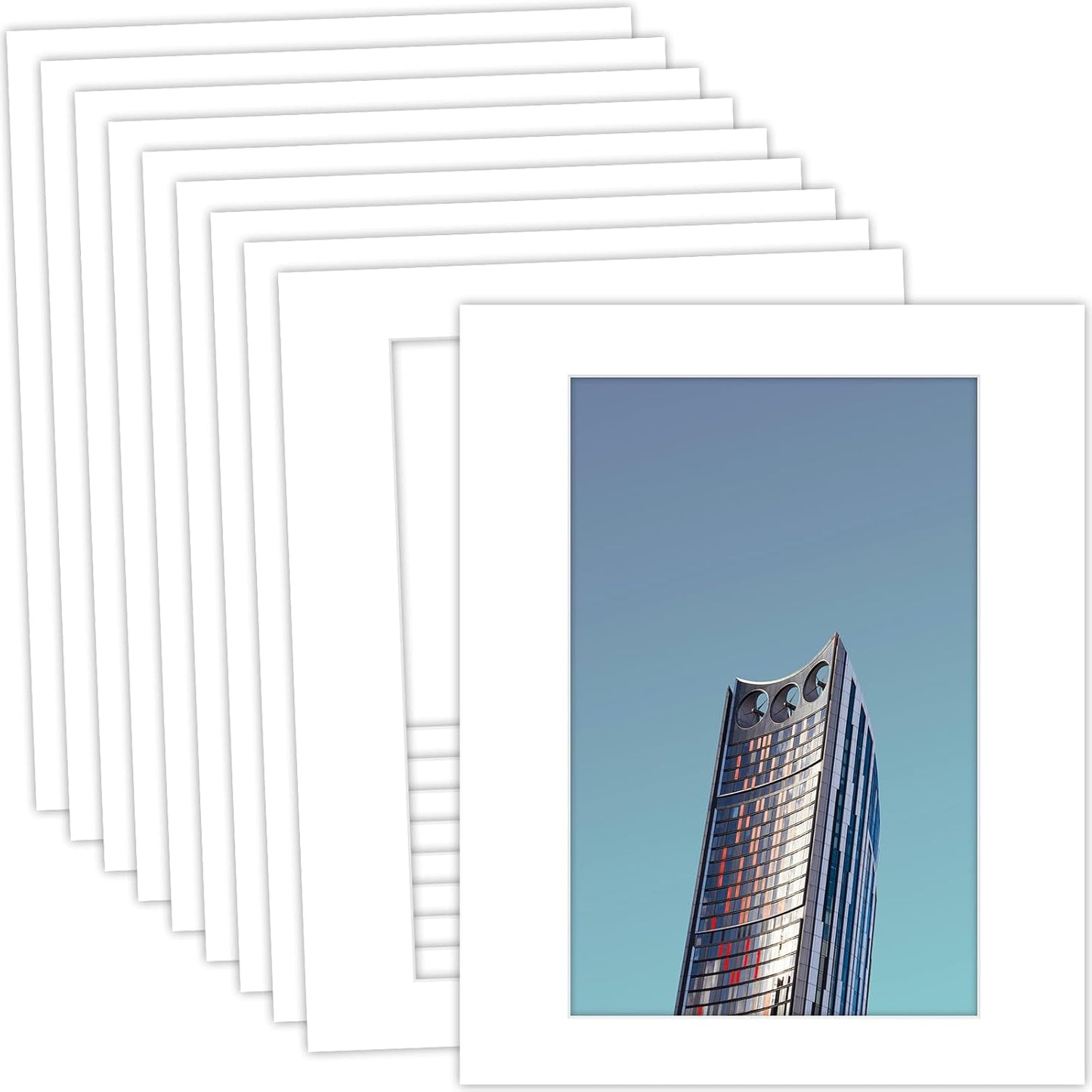 MBC MAT BOARD CENTER, 10 Pack 16x20 for 11x17 White Picture Mats Frame Mattes, Bevel Cut, Acid Free, 4-ply Thickness