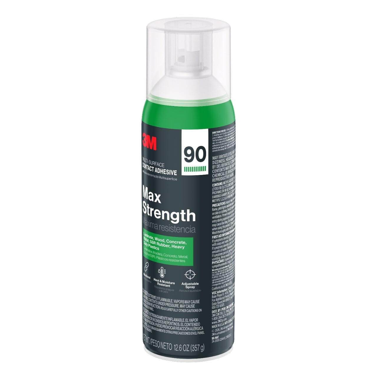 3M Max Strength 90 Multi-Surface Contact Adhesive, 12.6 oz., Low VOC, Max Bond, Heat & Water Resistant, Adjstable Spray for Metal, Wood, Plastics, Laminates, and Concrete (99-NAT)