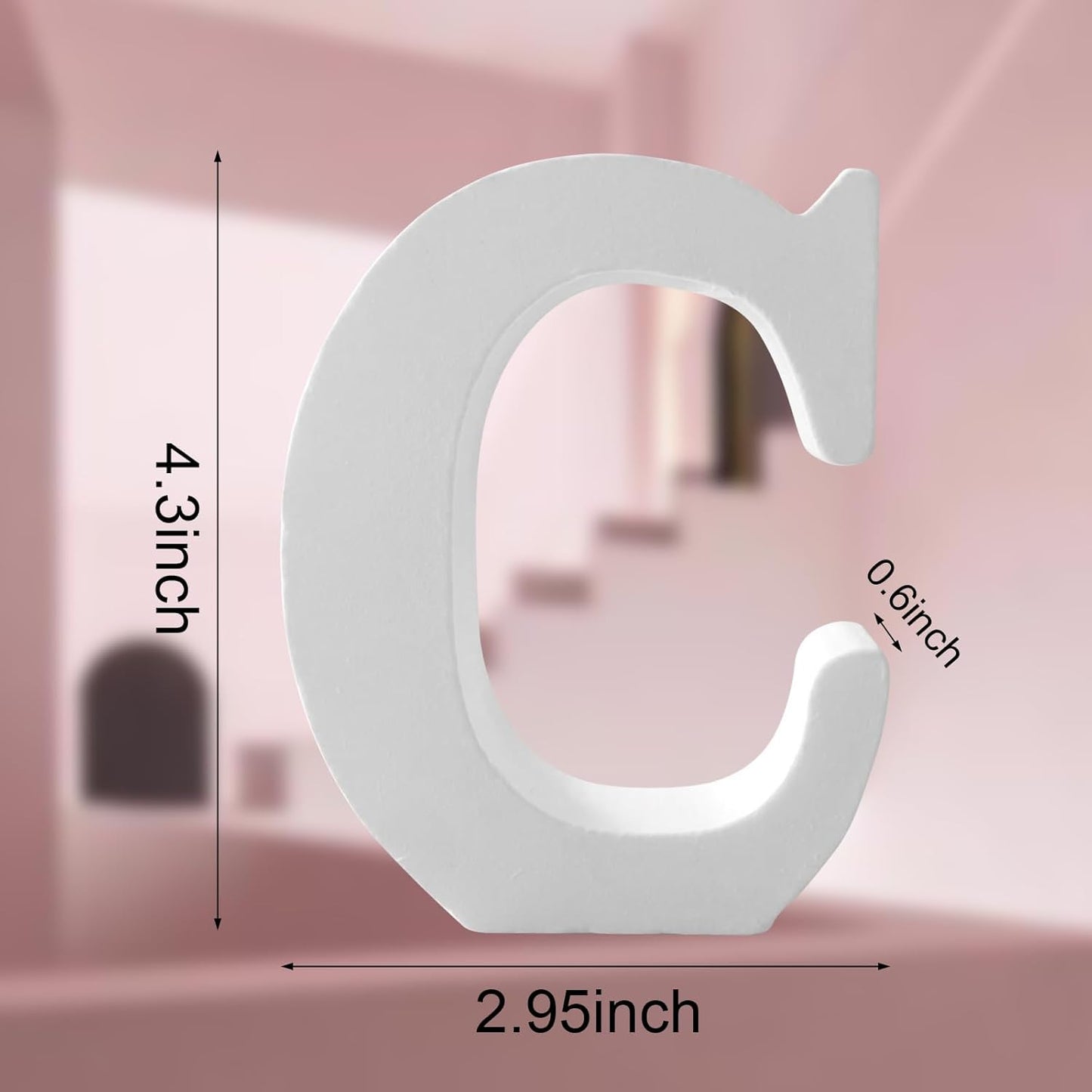 Wood Letters 4.3 Inch, White Unfinished Wood Letters for Graft, Wooden Letters for Wall Decor, Standing Letters for Bedroom, Home, Birthday, Party, DIY Graft (C)