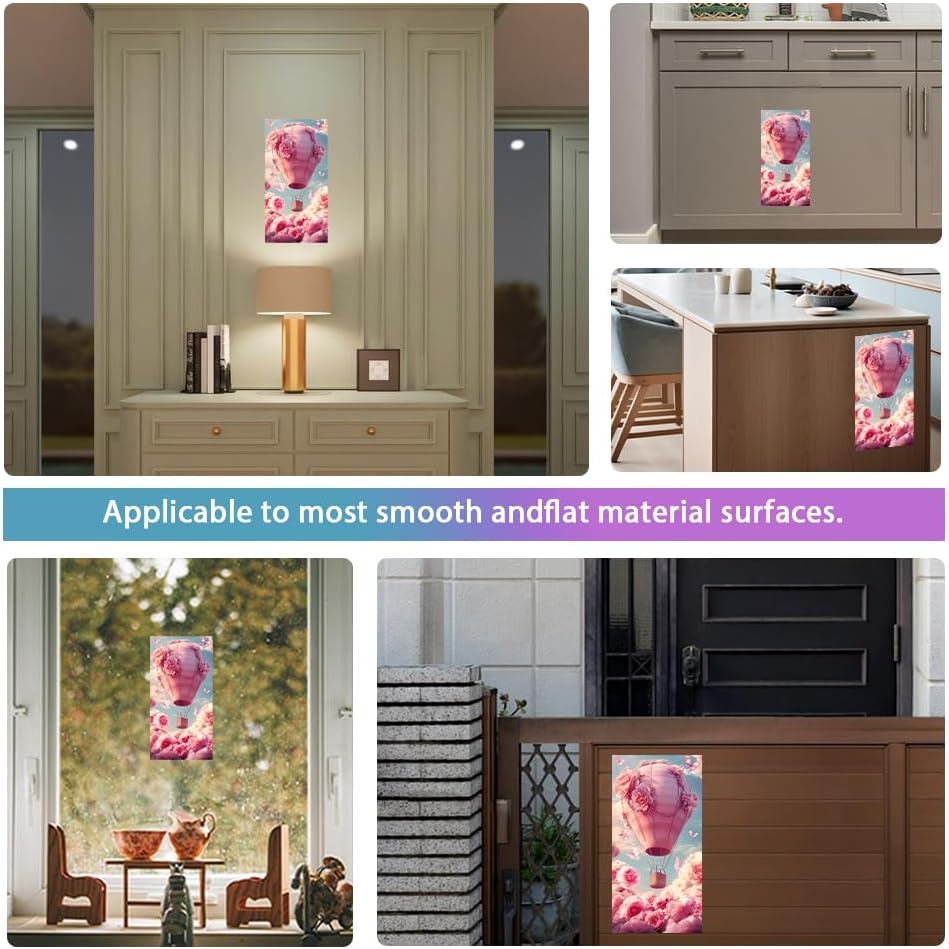 GLOBLELAND 4 Sheets Pink Roses Hot Air Balloons Rub on Transfers Pink Flower Furniture Decor Transfers Romance Butterflies Decal Transfers Stickers for Bedroom Living Room Desk Table Valentine's Day