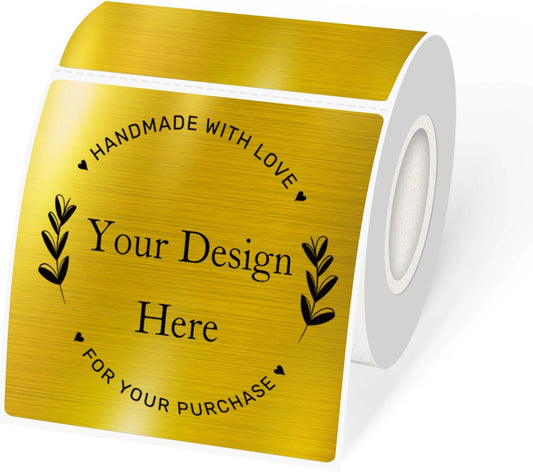 Square Thermal Labels Stickers 3" x 3", Gold Thermal Square Stickers Labels, Glitter Self-Adhesive Direct Thermals Label for Small Business- Holographic Gold