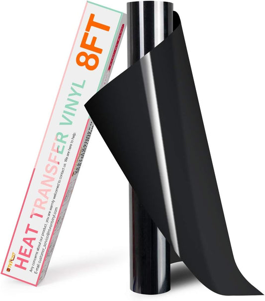 HTVRONT HTV Vinyl Rolls Heat Transfer Vinyl - 12" x 8ft Black HTV Vinyl for Shirts, Iron on Vinyl for All Cutting Machine - Easy to Cut & Weed for Heat Vinyl Design (Black)