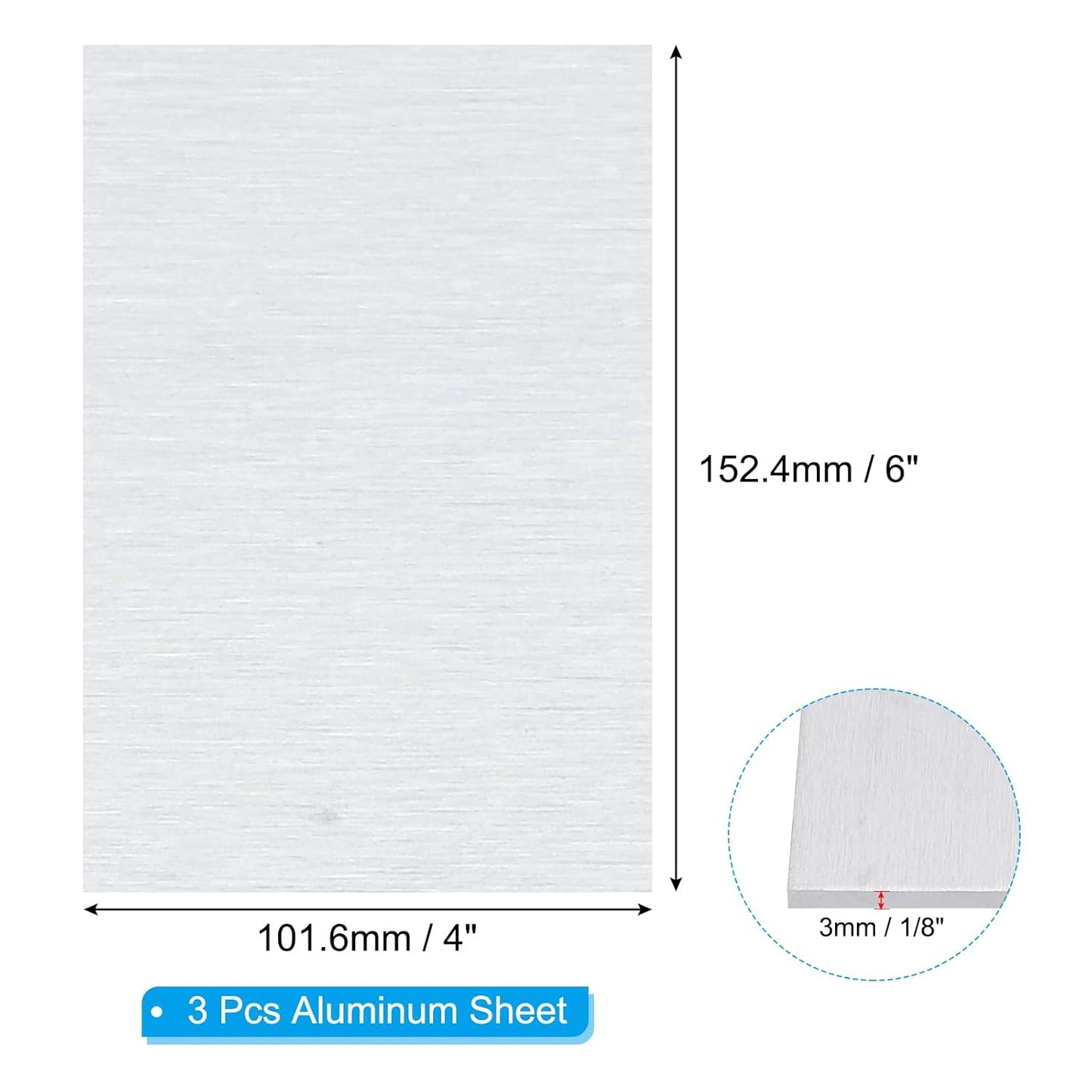 PATIKIL 6061 T651 Aluminum Sheet Metal 4 x 6 x 1/8(0.125") Inch 3Pcs Flat Plain Aluminum Plate Covered Stock with Protective Film, Heat Rectangle 3MM for Lndustry Crafting