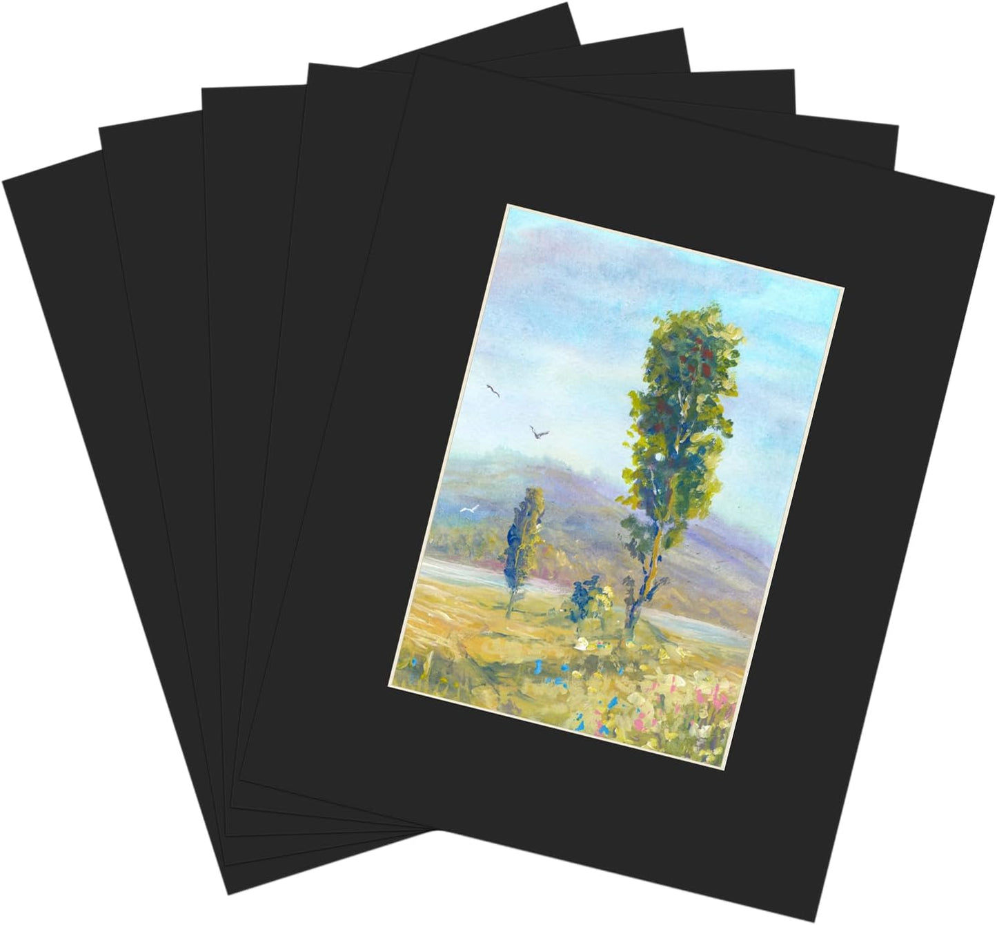 ZBEIVAN 8x10 Black Picture Mats with Core Bevel Cut Frame Mattes for 5x7 Pictures - Pack of 5