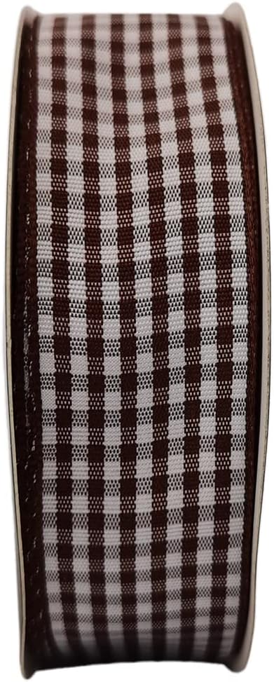 Brown Gingham Plaid Checked Ribbon 25 Yard Each Roll 100% Polyester (1", Brown)
