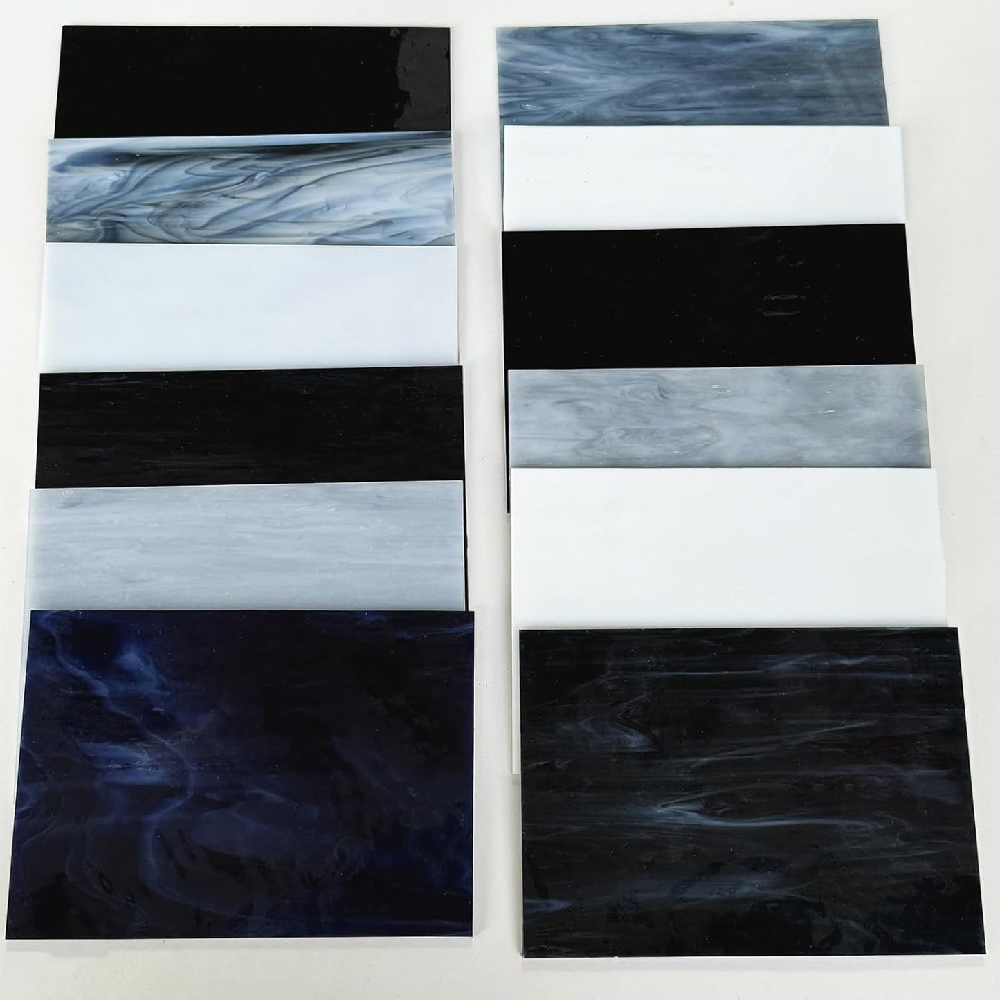 ILLUCKAI 12 Sheets Stained Glass Sheet Assorted Gray Black White Colors, 6 x 4 inch Stained Glass Supplies Mosaic Glass Tiles for Stained Glass Artwork Mosaic Crafts