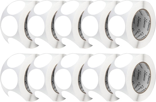 Perco White 3-Inch Perforated Circle Dot Sticker Labels — 10 Rolls, 5,000 Round Stickers — with Permanent Adhesive for Moving Boxes, Sale Signage, Displays, Status Messaging—Made in USA