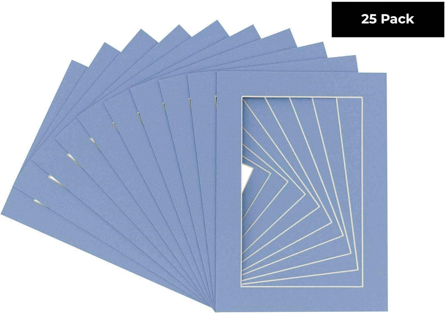 Pack of 25 Acid Free 8x10 Mats Bevel Cut for 6x8 Photos - Brittany Blue Precut Matboards With Backing Boards and Clear Photo Mat Bags For Pictures, Photos, Framing - 4-ply Thickness