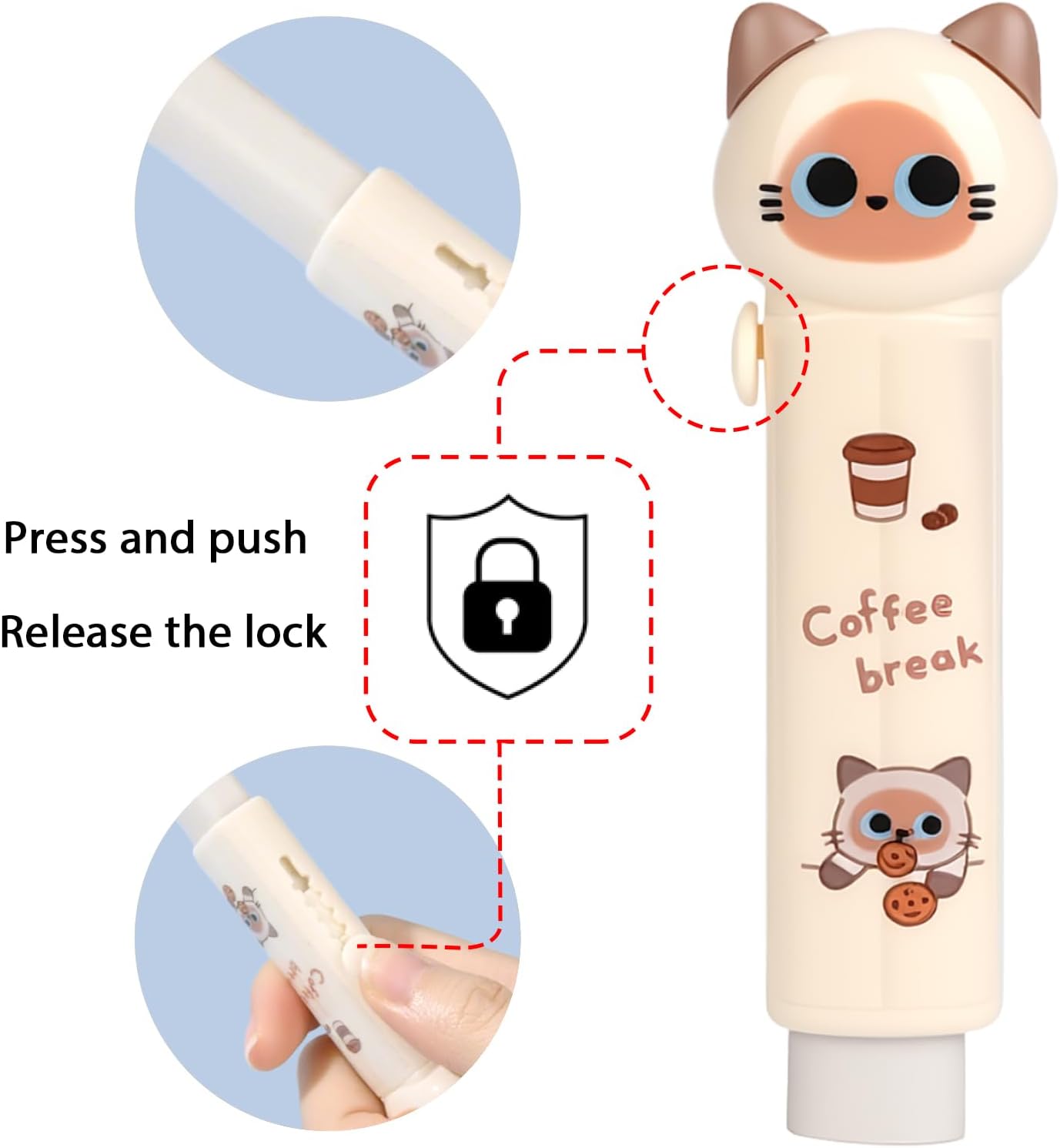 4PCS Cute Retractable Cat Pencil Eraser, Cute Cartoon Cat Pencil Erasers in Four Colors,Suitable for School Home Office Supplies
