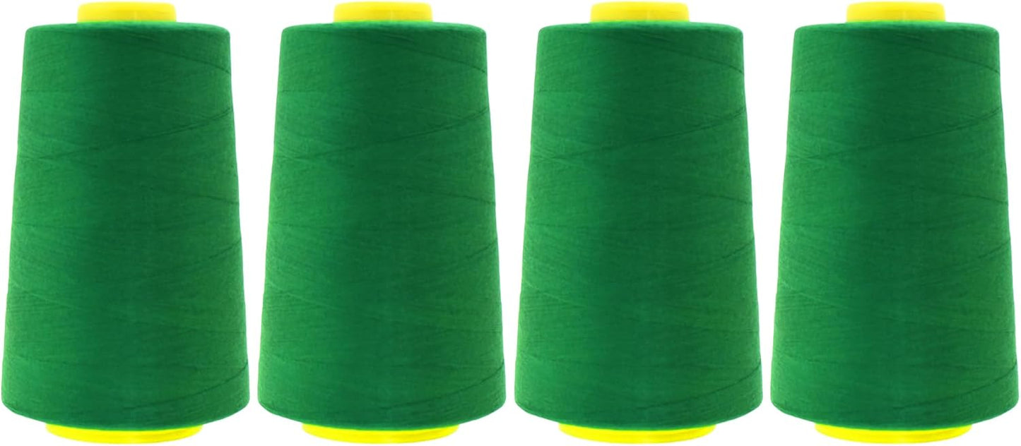 Mandala Crafts 4 Pack of Serger Threads Cones Spools - 40S/2 24000 Yards Polyester Forest Green Threads for Sergers Machine and Overlock Quilting Sewing Machine