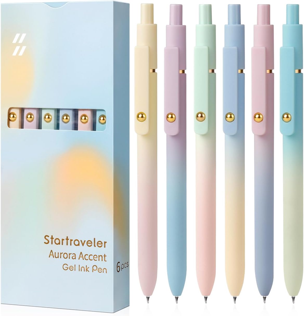 FIOVER Gel Pens, 6 Pcs 0.7mm Comfort Grip Quick Dry Black Ink Pens Fine Point Smooth Writing Pens, Cute Office Back to School Supplies Gifts for Women (6PCS Gradient Black Ink)