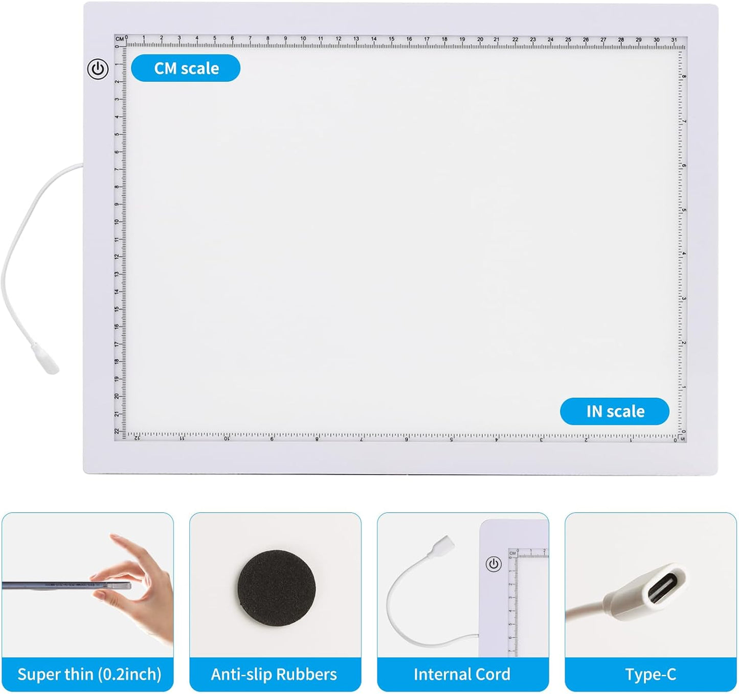 A4 Light Pad with Foldable Stand, UL Certified Adapter, 8000 Lux Super Bright Ultra Thin Pad for Cricut Weeding Vinyl, Artist Drawing Light Box/Board/Table for Tracing, Sketching - White
