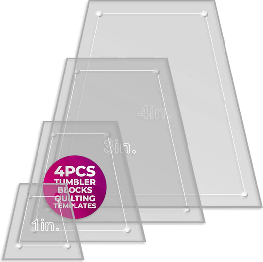 Quilting Acrylic Template Set | Precision Tools for Quilting Enthusiasts | Tumbler Blocks Design | Includes Sizes 4", 3", 2", 1" | 1/8 Clear Acrylic | 1/4" Seam Allowance for Accuracy