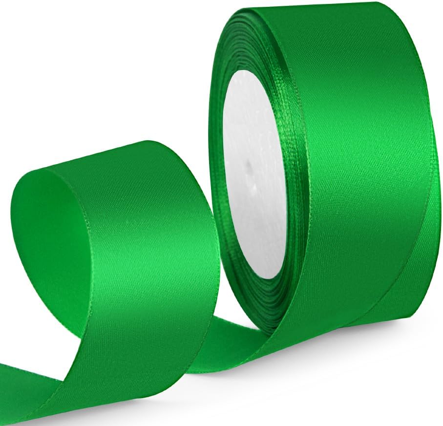 1-1/2 Inch 25 Yards Satin Ribbon Green, Solid Color Fabric Ribbon for Gift Wrapping, Wedding, Polyester Gift Ribbon for Birthday Party Decoration, Craft, Hair, Floral, Sewing