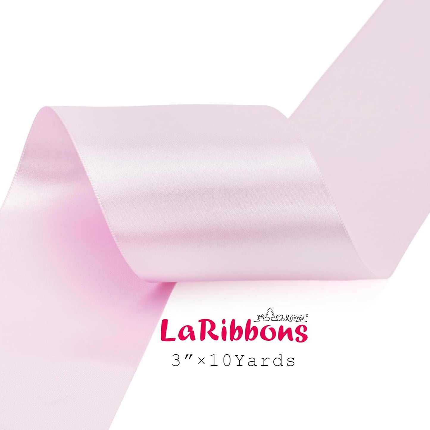 LaRibbons Light Pink Satin Ribbon 3 Inch 10 Yards Double Faced Luxury Light Pink Silk Ribbon for Gift Wrapping Flower Bouquets Bow Christmas Wedding Party Decoration