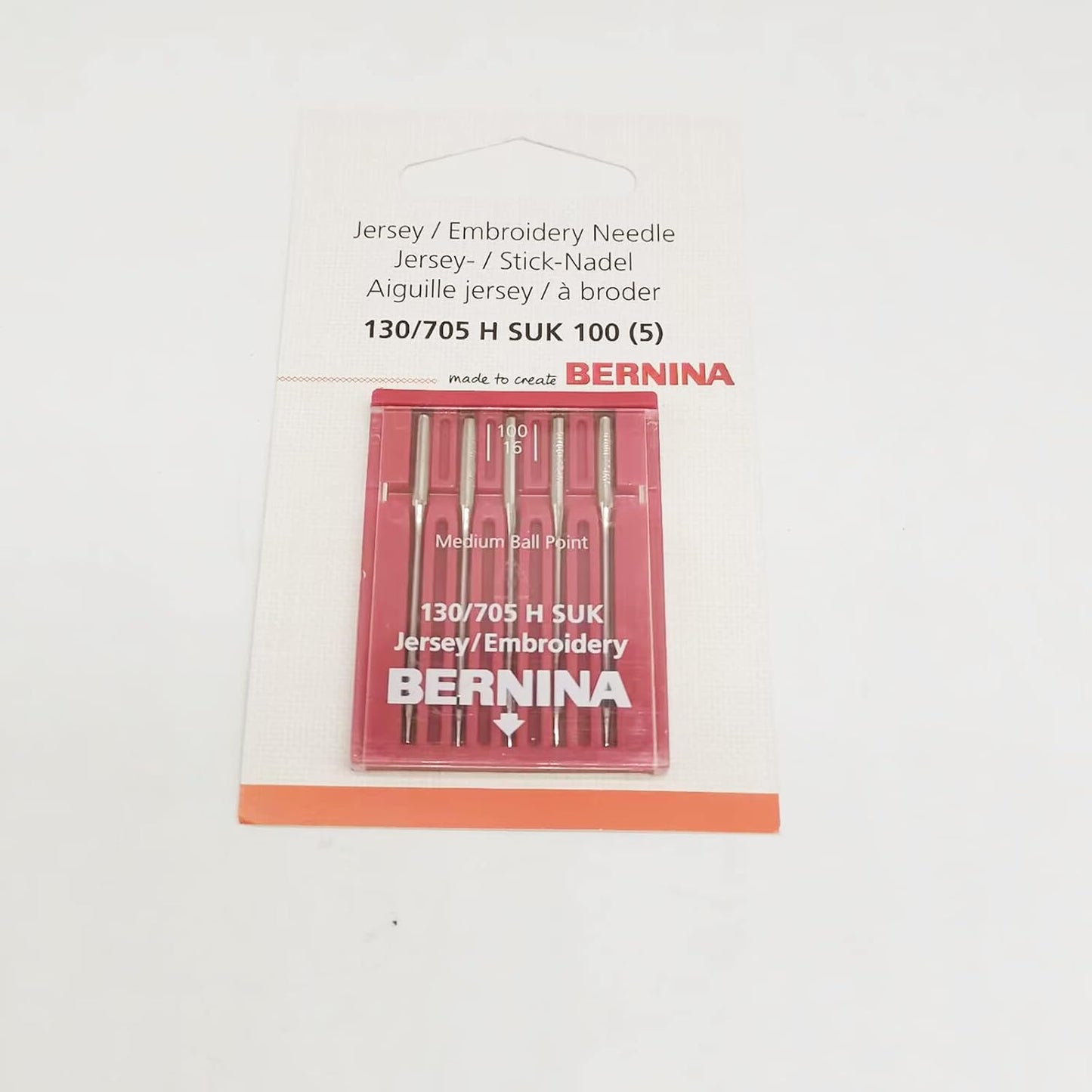 YICBOR Pack of 5pcs Jersey/Embroidery Needles 130/705 H for Bernina Sewing Machines (130/705 H SUK 100)
