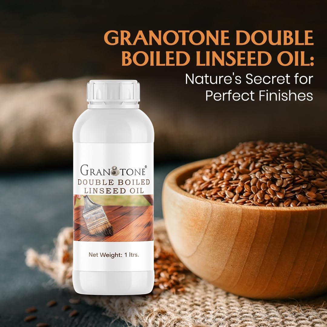 GRANOTONE Double Boiled Linseed Oil | Effective Waterproof Furniture Polish Oil, Used for Wood Finishing, Sports Goods Like Cricket Bat, Filling Cracks, Mixing with Paint and Wall Putty, 200 ML