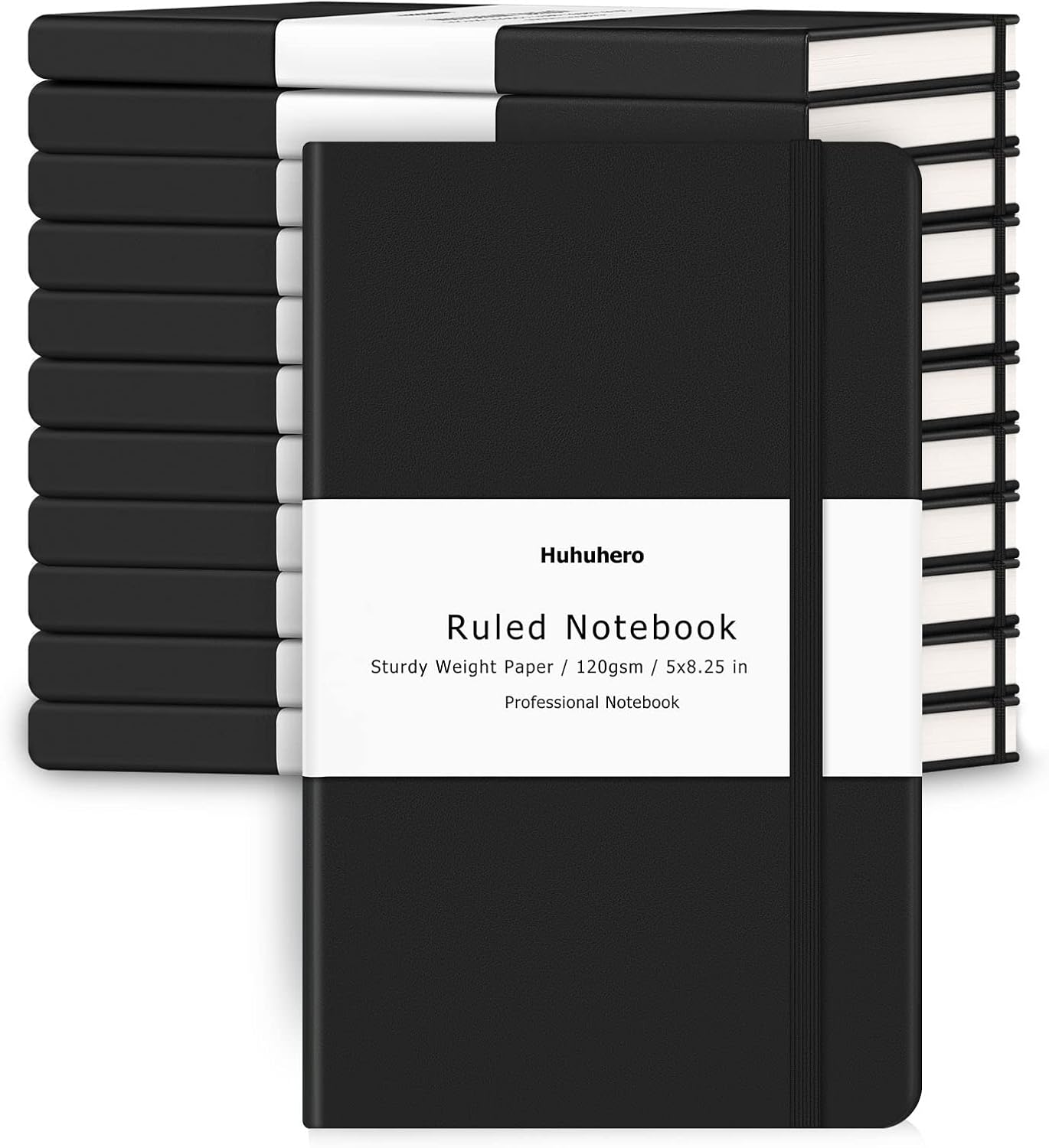 Huhuhero Notebooks Journal, Ruled Notebook, Premium Thick Paper Lined Journal, Black Hardcover Notebook for Office Home School Business Writing Note Taking Journaling, 5"×8.25" (12, Black)