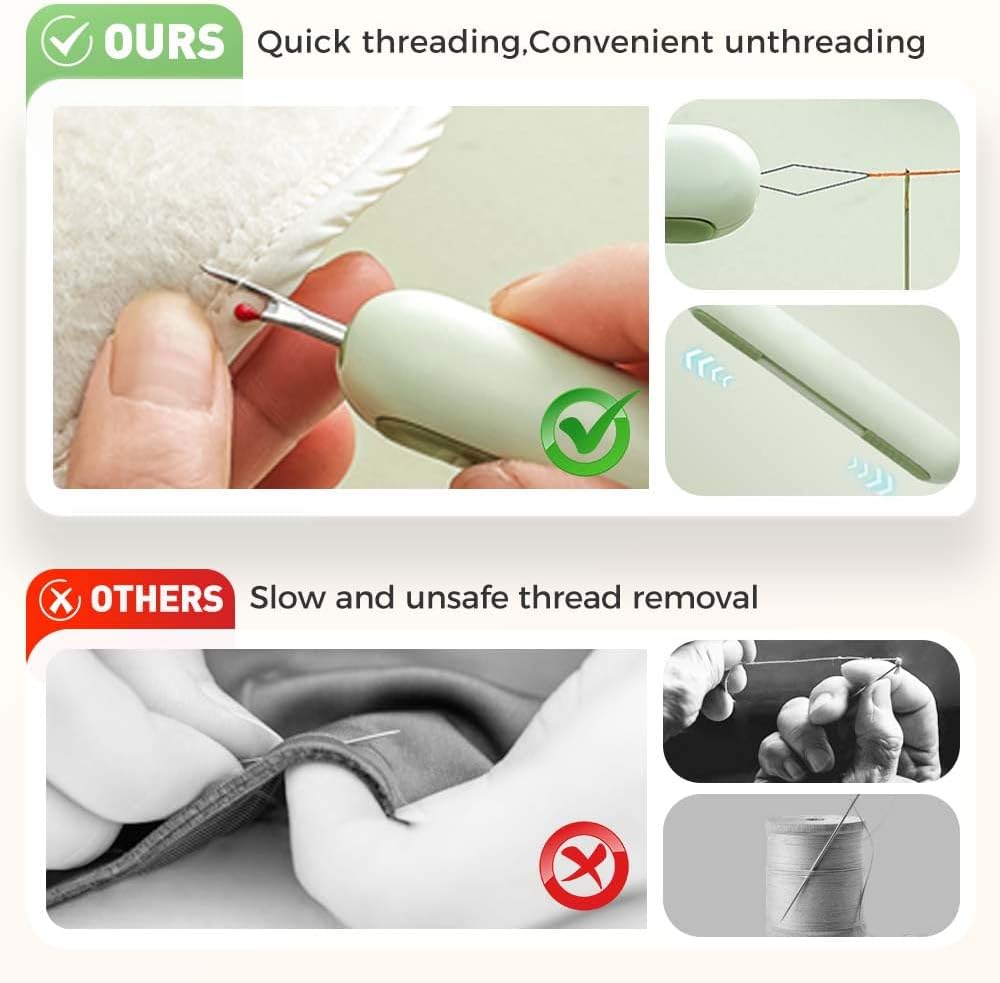 2 in 1 Needle Threader Seam Ripper, Upgraded Sewing Kit Tool for Needle Threading and Seam Removal, Quilting Stitching Supplies for Elderly and Sewing Enthusiasts (Green)
