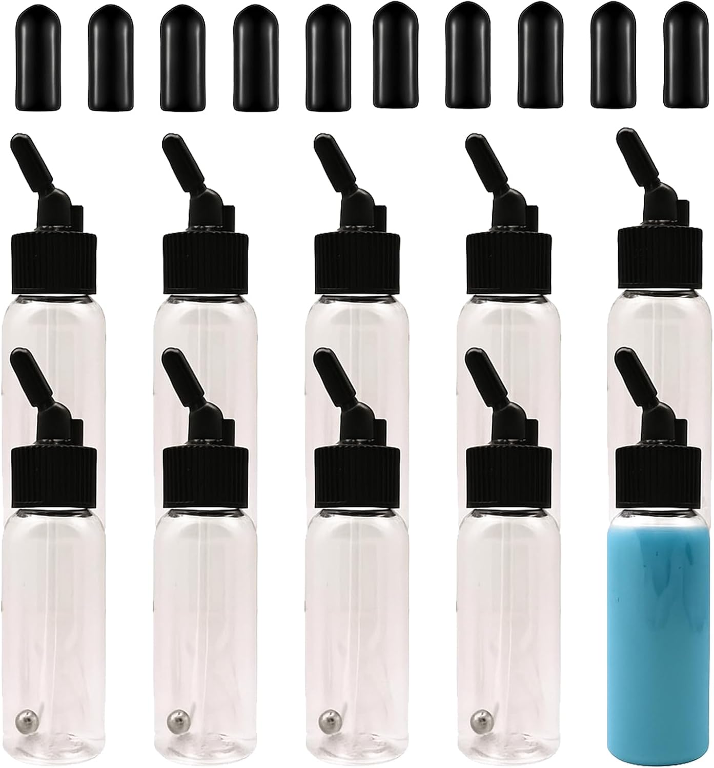 10 Pack 30ML Airbrush Plastic Bottles Jars with caps for Dual- Action Siphon Suction Feed Airbrush