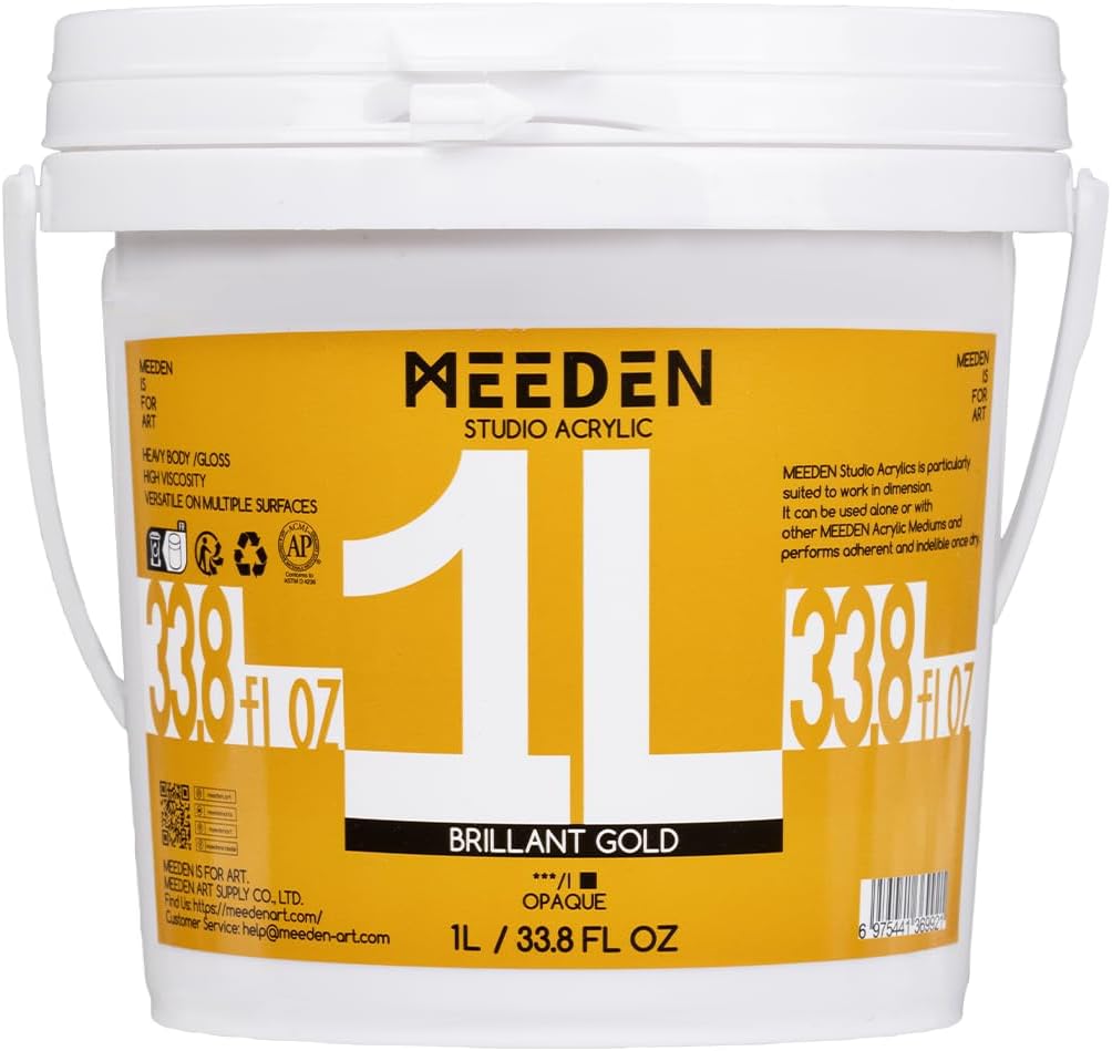 MEEDEN Metallic Gold Acrylic Paint: 1 L /33.8 oz Heavy Body Gloss Non-Toxic - Art Paints for Canvas, Wood, Craft Painting