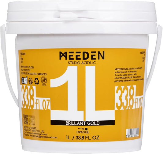MEEDEN Metallic Gold Acrylic Paint: 1 L /33.8 oz Heavy Body Gloss Non-Toxic - Art Paints for Canvas, Wood, Craft Painting