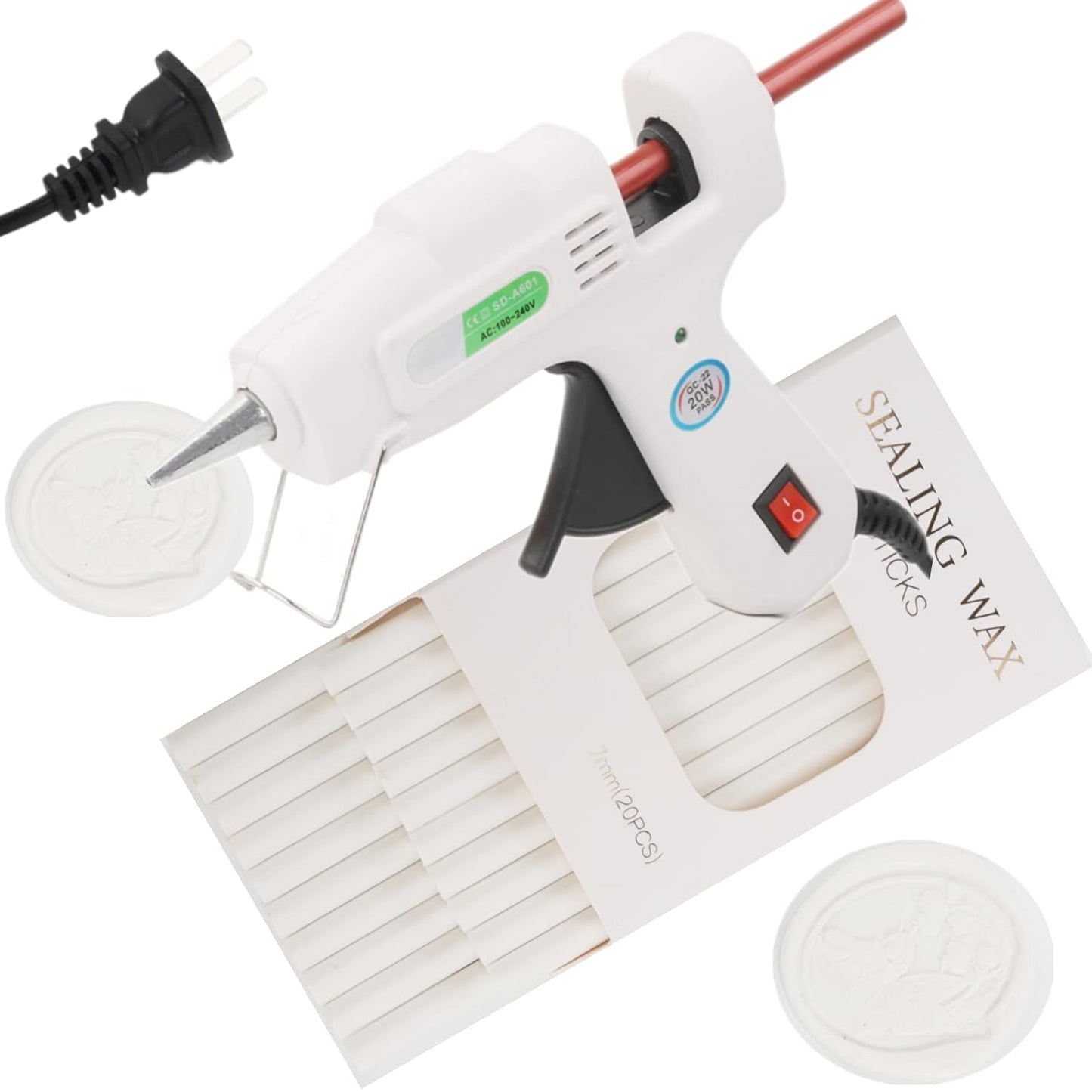 20Pcs Wax Seal Sticks Set with Glue Gun, Great for Wedding Invitations, Envelopes, Gift Wrapping (20, White)