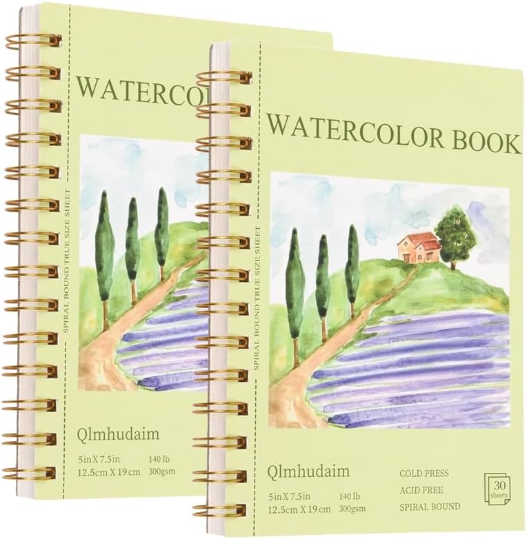 2-Packs 5"x7.5"Spiral Watercolor Paper Pad - 30 Sheets 140lb/300g Acid-Free Artist Paper | Tear-Line Perforated Pages for Framing & Mixed Media |Watercolor, Art Journaling (Adults, Students, Travel)