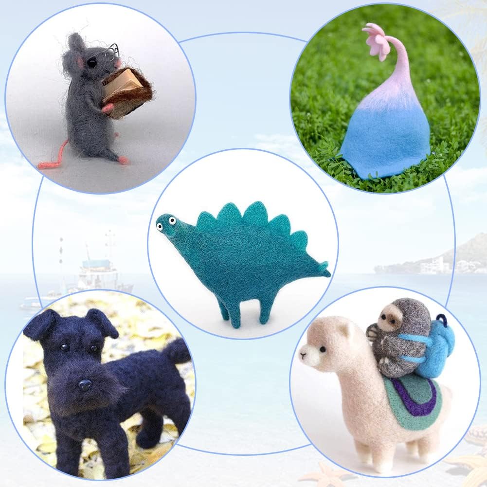 Wonvoc Needle Felting Wool 80 g, 8 Colors Nature Wool Roving, Felting Wool Bulk, Wool Roving for Needle Felting, for DIY Craft Materials and Felting Wool Craftsmen, 10g/Color, Blue